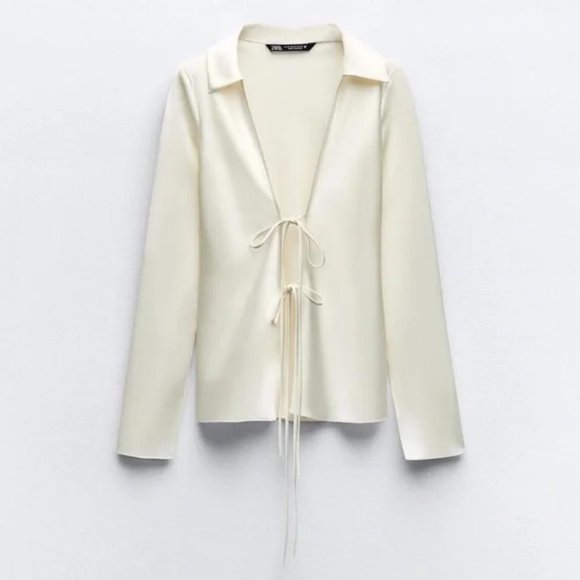 ZARA SATIN EFFECT SHIRT WITH TIES - Picture 1 of 4
